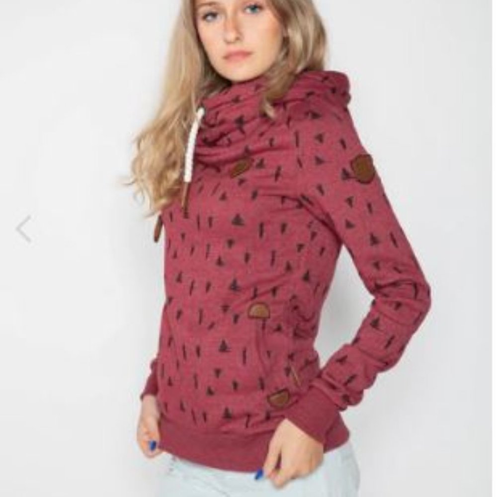 Wanakome Mauve Patterned Funnel Neck Hoodie